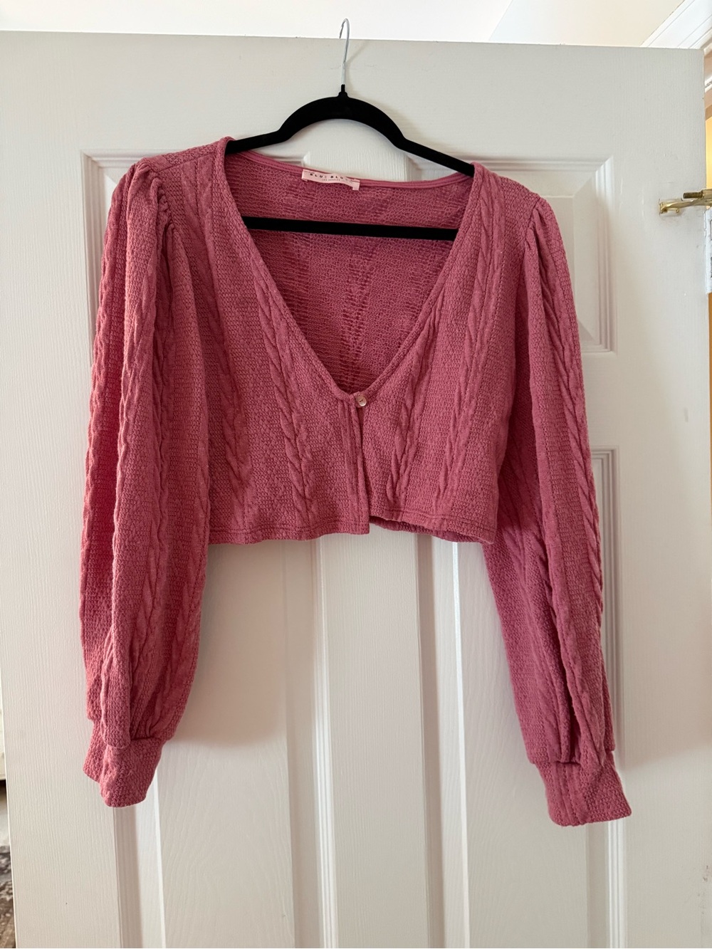 Blue Blush Dusty Rose Cable Knit Cropped Cardigan